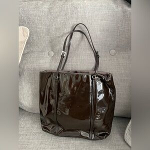 Prada Elegant Brown Patent Leather Tote Bag